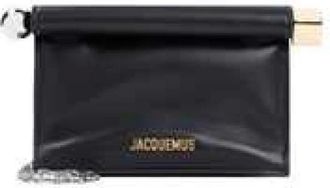 Jacquemus Tassen, Dames, Zwart, ONE Size, Leer, Zwarte leren handtas met unieke gevouwen constructie