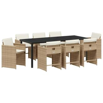 vidaXL Conjunto De Comedor De Jard&iacute;n 9 Pcs Beige Rat&aacute;n Sint&eacute;tico Vidaxl