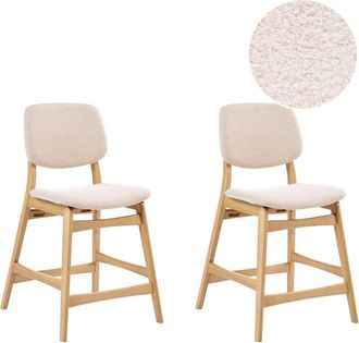 Beliani Set of 2 Bar Chairs Light Brown Rubberwood Frame Beige Boucle Fabric Seat Armless Retro Design ELAINE
