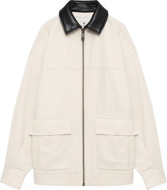 Anine Bing Cream Body Jacket with Black Leather Collar
