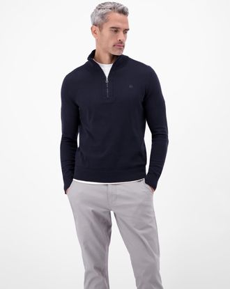 Lerros Troyer LERROS Flachstrickpullover mit Troyerkragen, Herren, Gr. L, classic navy, 100% Baumwolle, ohne Ausschnitt, Pullover Troyer