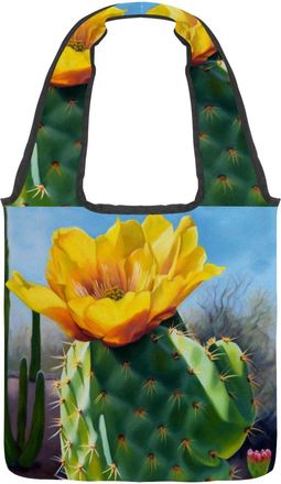 Generic Yellow Cactus Flowers Reversible Canvas Shoulder Tote - Double-Sided Print, 12oz Cotton, 27cm Drop, Fold-Flat Bag for Travel, Shopping, Street Outings