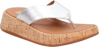 FitFlop FitFlop F Mode Cork Flatform Toe Post Slide in Silver Leather Women