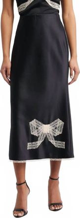 LoveShackFancy Vallis Lace Bow Midi Skirt In Black