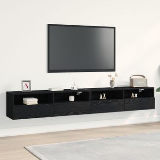 Berkfield Home TV Wall Cabinets 2 pcs Black Oak 100x30x30 cm Engineered Wood | Size: 100 x 30 x 30 cm