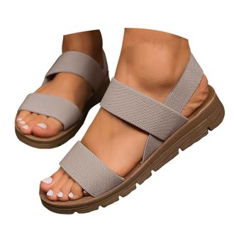 Generic Womens Casual Flat Slide Sandals Adjustable Elastic Strappy Double Bands Summer Flat Sandals Fashionable And Casual Hollow Solid Color Womens Sandal (