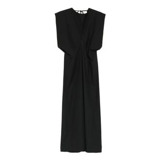 Alysi Maxi Dresses, female, Black, Size: S Poplin Midi Dress