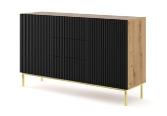 AKL FURNITURE C&oacute;moda efecto madera Crema & Negro y Dorado LED