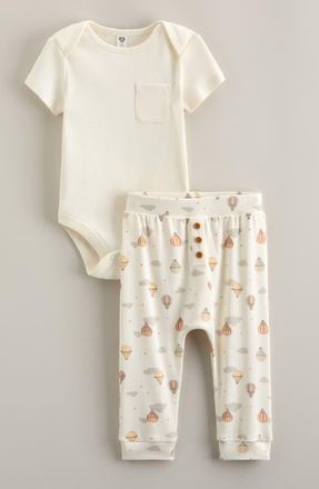 Nordstrom Bodysuit & Joggers Set in Ivory Egret Hot Air Balloons at Nordstrom, Size 12M