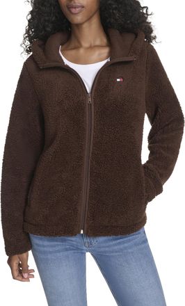 Tommy Hilfiger Womens Zipper Hoodie Sherpa Fuzzy Jacket Sweatshirt, Chicory, XL