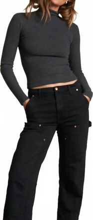 perfectwhitetee Noelle Sweater Rib Top In Charcoal