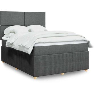 vidaXL Cama Box Spring Con Colch&oacute;n Tela Gris Oscuro 140x190 Cm