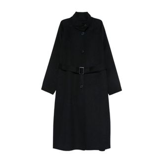 Emporio Armani Belted Coats, female, Blue, Size: XL Blue Belted Coat High Neck