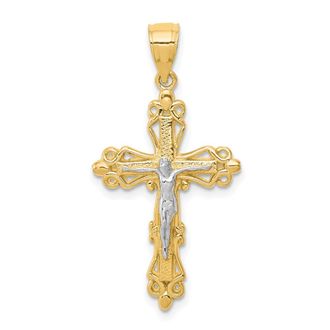 Diamond2Deal 10k Yellow Gold Rhodium Crucifix Pendant