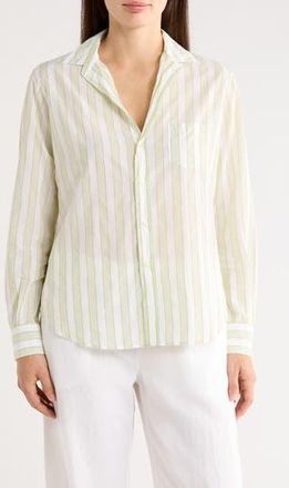 Frank & Eileen Eileen Relaxed Fit Stripe Button-Up Shirt in Chartreuse And Blue Stripe at Nordstrom Rack, Size X-Small