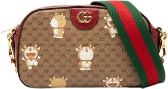 Gucci Pre-owned Cross Body Bags, female, Brown, Size: ONE SIZE Pre-owned Doraemon Mini GG Supreme PVC Chain Shoulder Bag