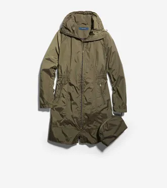 Cole Haan Womens Packable Travel Rain Jacket - Green Size Medium