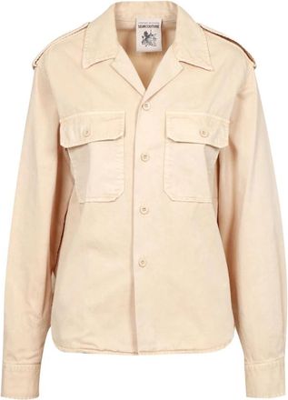 Semicouture Safari Katoenen Overhemd Klassieke Kraag - Dames - Zomerjassen - Beige - L - Katoen - Jassen