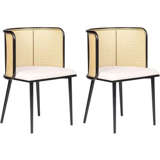 Beliani Set di 2 sedie da pranzo con seduta in tessuto e struttura in metallo nero effetto legno con intreccio viennese Kobuk