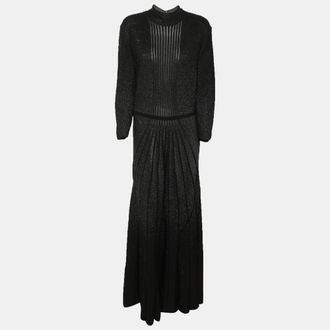 Roberto Cavalli Metallic Black Lurex Knit Long Dress