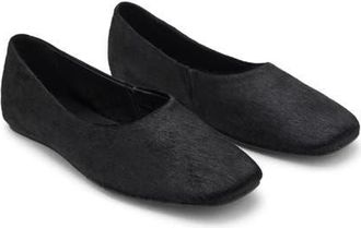 Mango Genuine Calf Hair Square Toe Flat in Black at Nordstrom, Size 8.5Us