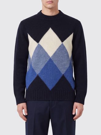 KANGRA Crewneck Jumper in Pure Wool with Argyle Pattern and Ribbed Edges