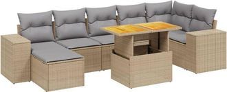 vidaXL Vidaxl - Juego De Sof&aacute;s De Jard&iacute;n Con Cojines Beige 8 Pzas Rat&aacute;n Pe