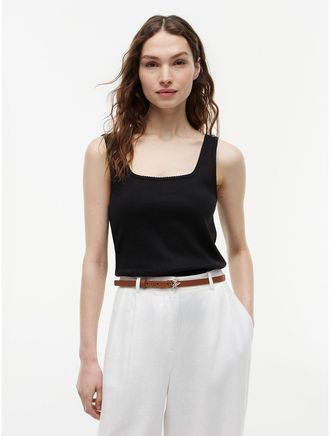 Tommy Hilfiger Womens Pointelle Tank Top - Black - XXL