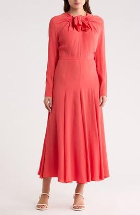 Longchamp Tie Neck Midi Dress in Goji at Nordstrom Rack, Size 4 Us / 36 Fr