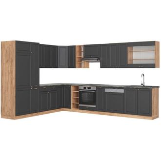 Vicco Cocina esquinera Fame-Line, Antracita Casa de campo/Roble kraft dorado, 347 x 257 cm, et Antracita