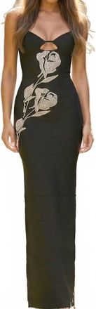 Jovani Rhinestone Floral Column Prom Gown In Black