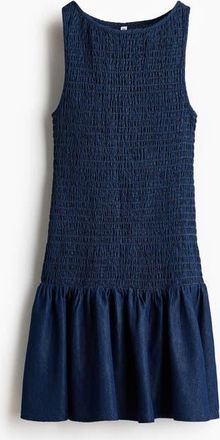 H&M Smocked Denim Dress in Dark Denim Blue at Nordstrom, Size Xx-Large
