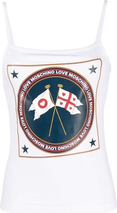 Love Moschino graphic logo-print top - women - Cotton/Elastane - 40 - White