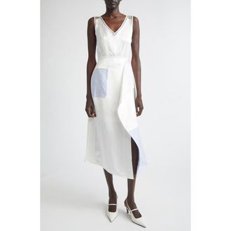 Jason Wu Stripe Collage V-Neck Midi Dress in White at Nordstrom, Size 10