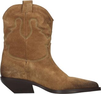 Elena Iachi Schoenen, Dames, Bruin, 38 EU, Leer, Suede Texan Enkellaarsjes