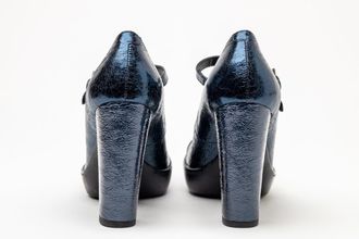 Hogan Buckle-Strap Metallic Leather Heels - Blue