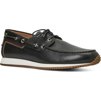 Aquatalia Lido Boat Sneaker in Black Calf at Nordstrom, Size 11.5