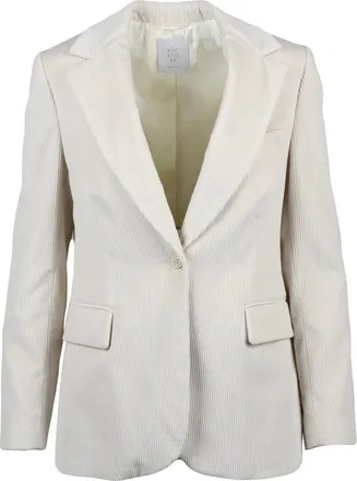 Eleventy Tailored White Corduroy Jacket with Notched Lapels and Button Closure