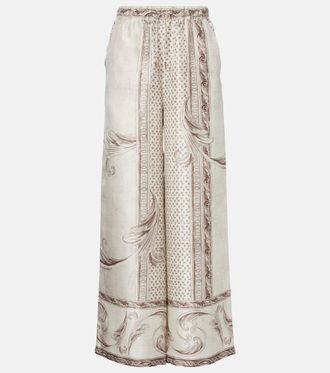 Max Mara Rive printed silk satin wide-leg pants