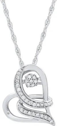 MAX + STONE 925 Sterling Silver Natural Diamond Love Wrapped Dancing Heart Pendant 1/6 Carat