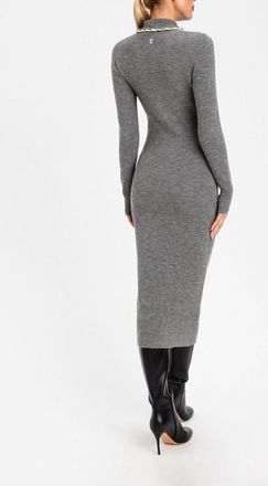 Twin-Set Slim Fit Ribbed-Knit Wool-Blend Midi Polo Dress
