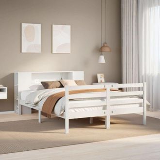 vidaXL Cama Con Estanter&iacute;a Sin Colch&oacute;n Madera Maciza Blanca 120x200 Cm Vidaxl