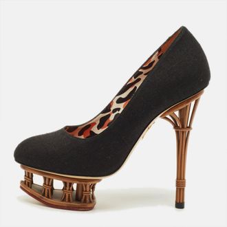 Charlotte Olympia Dolly Size 36 Black Canvas Platform Pumps