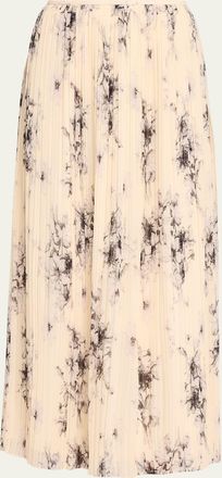 Cinq &agrave; Sept Hand-Sketched Floral Midi Skirt