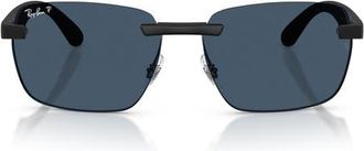 Ray-Ban 62mm Polarized Irregular Sunglasses in Sand Black /Polar Blue at Nordstrom
