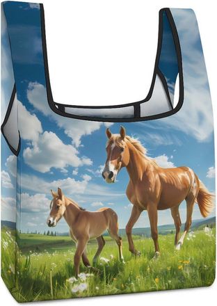 Generic Horse Foal Young Animal Shopping Bag Reusable Grocery Tote Bag Foldable Handbag for Travel Picnic