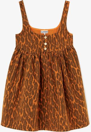 Ganni Autumn Maple Dress in Leopard Denim - Size 10/12 Organic Cotton