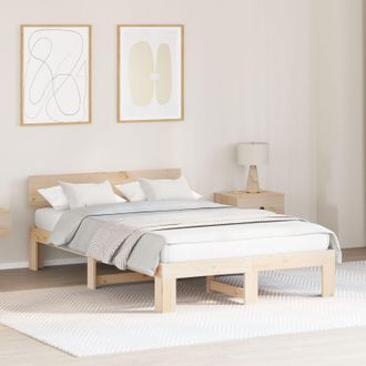 Berkfield Home Bed Frame with Headboard 135x190 cm Solid Pine Wood in Beige