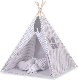 OEM Tienda Tipi Para Ni&ntilde;os + Colgantes De Plumas - Cruces Gris/gris