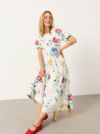 Fat Face FatFace Bria White Painted Floral Petite Midi Dress